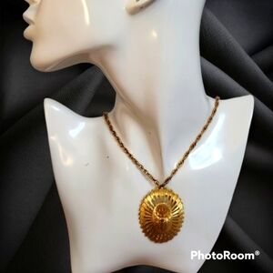 VTG MONET 1950s Atomic Starburst Goldtone Chain Pendant Necklace